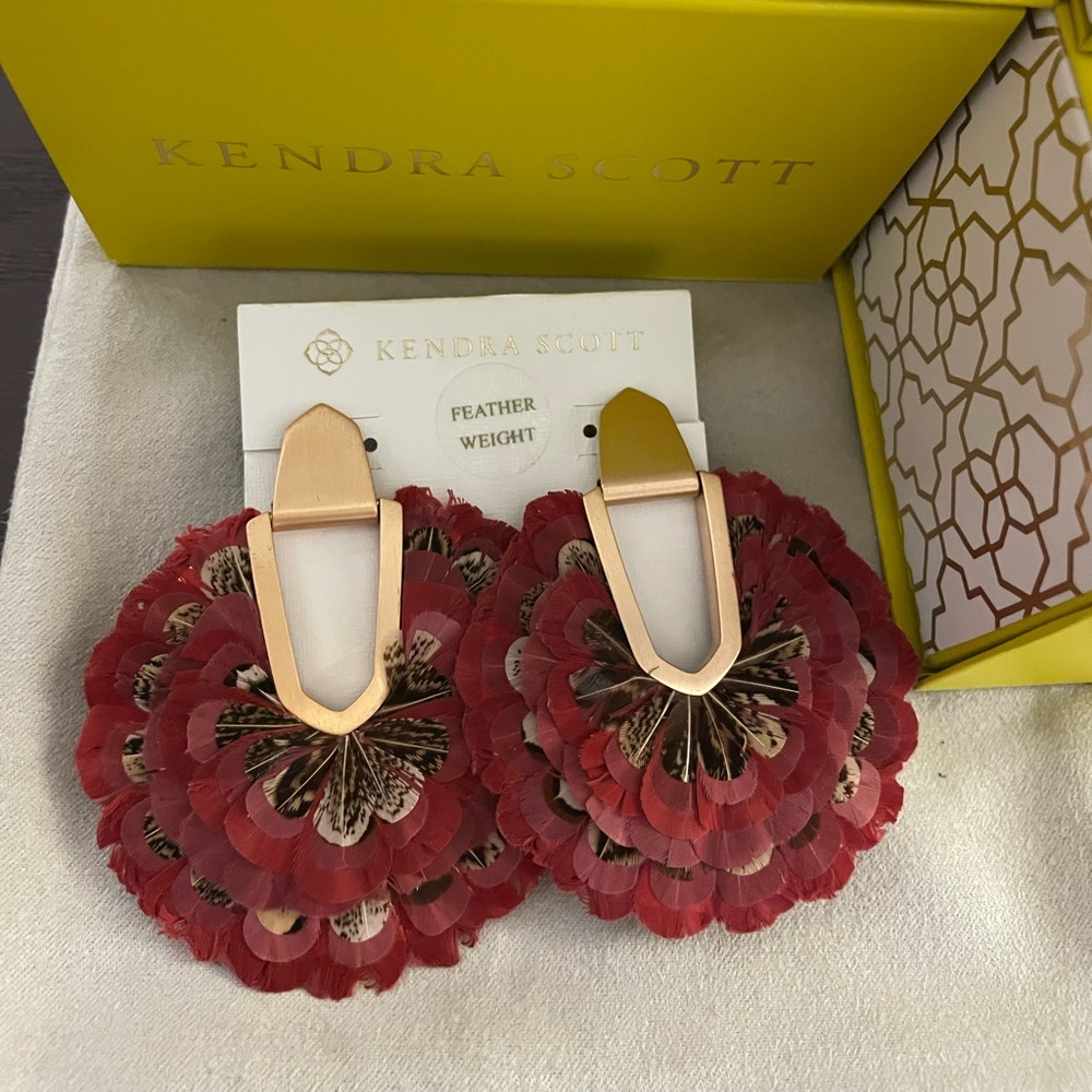 Kendra Scott Diane Statement Feather Earrings Rose Gold/ Wine Mix